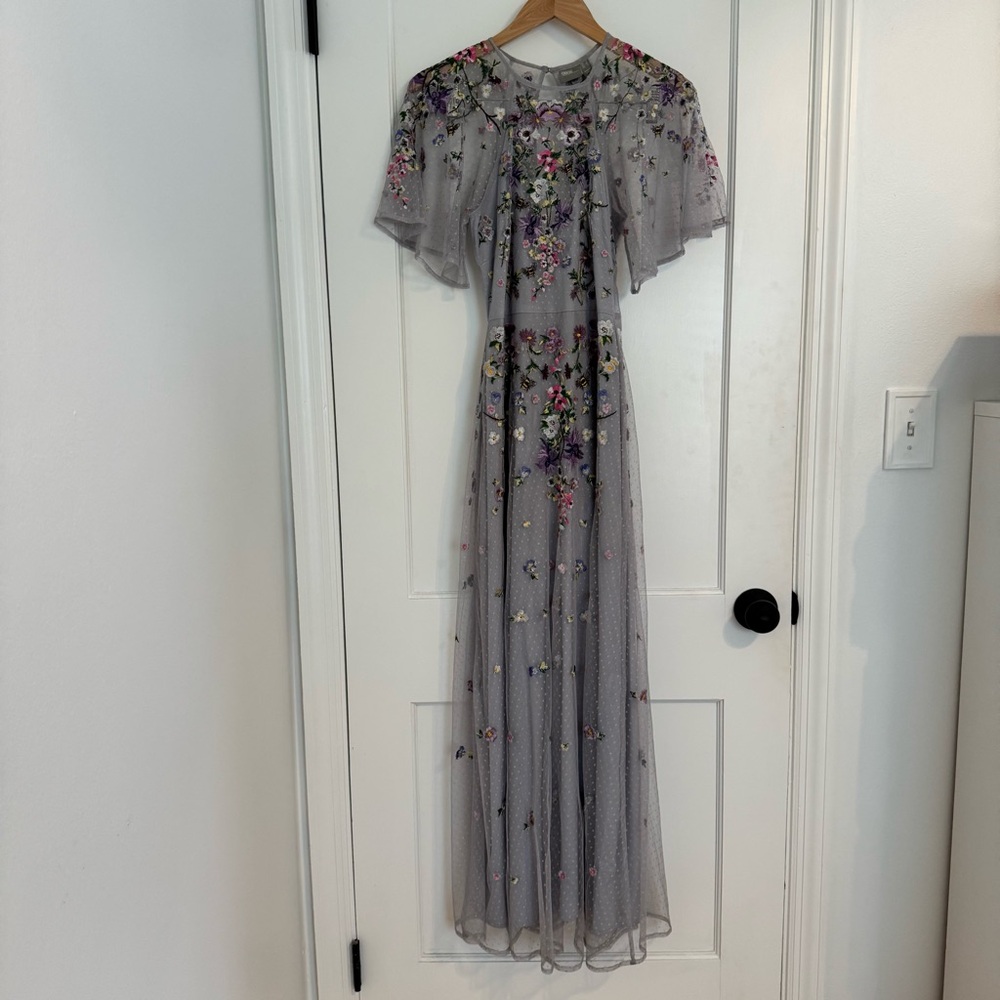 ASOS Embroidered flutter-sleeve dress